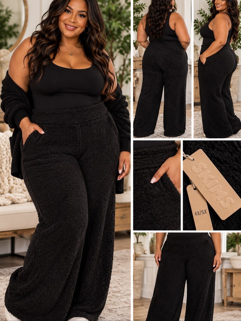 SKIMS NWT Cozy Knit Wide Leg Pants Onyx 4X/5X Plus Size